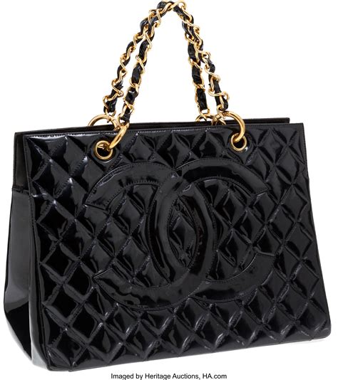 chanel black patent leather tote